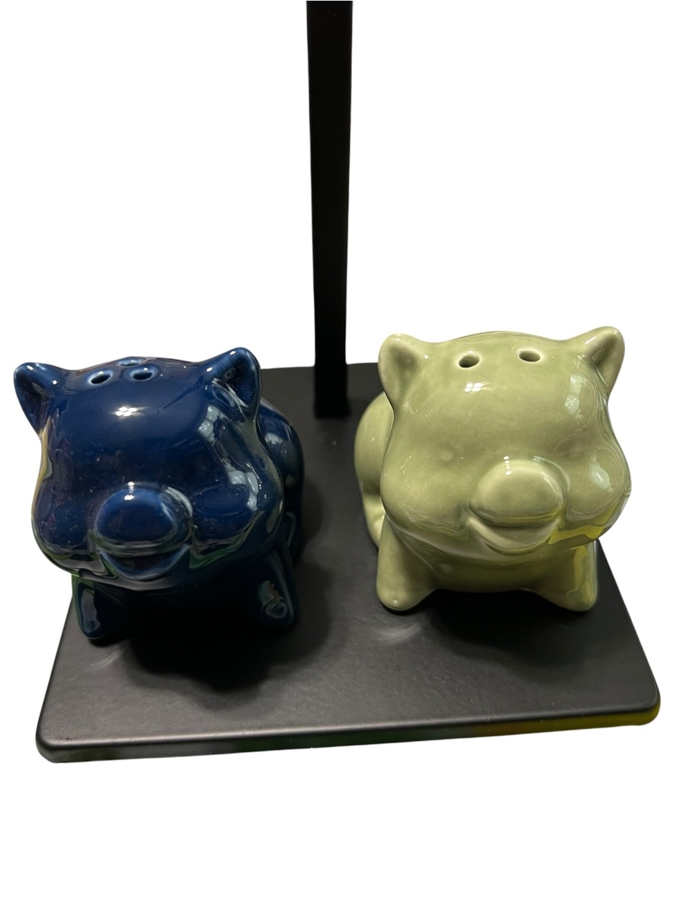Ceramic Pig Salt and Pepper Shaker Set in Navy and Sage